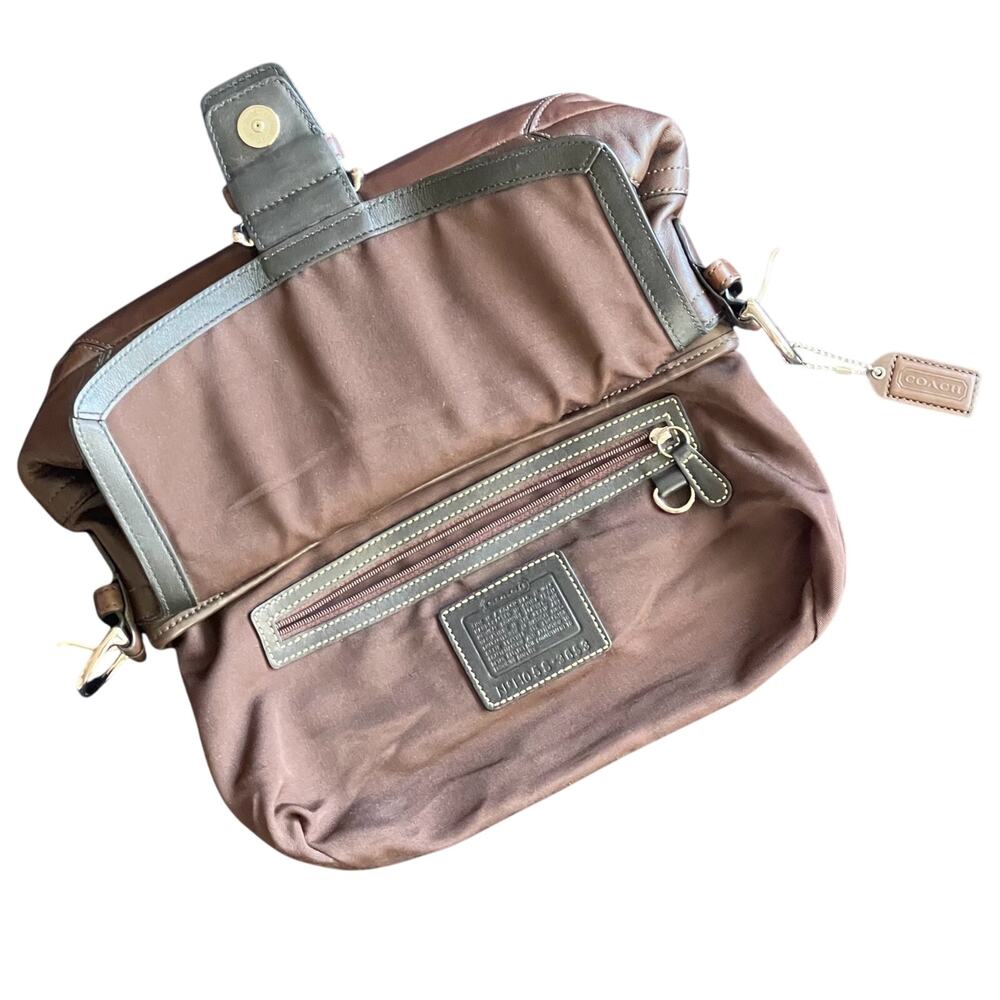 COACH 3653 Soho Double Pocket Buckle Flap Brown Leather Shoulder Bag Y2K 2005 - Picture 9 of 14